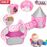 3 In 1 Child Crawl Tunnel Tent Kids Play Tent Ball Pit Set Foldable Children Play House Pop-up Kids Tent w/Storage Bag For Indoor Outdoor Travel Use