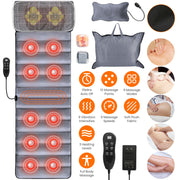 Full Body Electric Massage Mat with Heat Vibration Massage Pad Cushion Back Massage Mattress Chair Pad with Neck Massage Pillow with 10 Vibration Moto