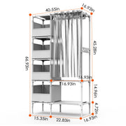 Portable Closet Wardrobe Clothes Storage Cabinet Organizer Garment Hanging Rack Shelves with 4 Storage Bags 1 Shelf 1 Hanging Rod 4 Hooks