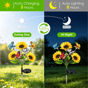Solar Sunflower Lights with Butterfly Accents - 4 Pack