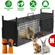 32in 2 Door Live Animal Cage Trap For Animals Under 12LBS Easy To Setup Humane Galvanized Iron Trap Cage For Rabbits Groundhogs Skunk Opossums Nutria