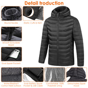 Heated Jacket Electric Heating Coat Lightweight Winter Hooded JacketÊwith 3-Level Heating Modes 8 Heating Zones Detachable Zipper Hood