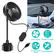 Car Cooling Fan Portable Car Cup Holder Fan Adjustable Gooseneck Fan with 3 Speeds for Car Van Truck SUV RV