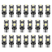 20Pcs T10 SMD5050 LED Light Bulbs 6000K Wedge Light Lamps Dome Map License Plate Car Interior Festoon Lights Kits