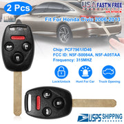 2Pcs Fit For Honda Civic 2006-2013 Remote Keyless Entry Shell Button Car Key Fob Uncut Key Cover Case N5F-S0084A N5F-A05TAA