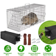 Humane Cat Trap Cage With Waterproof Cover Gloves Catch Release Live Animal Rodent Cage Collapsible Galvanized Wire for Raccoons Beavers Groundhogs Fo