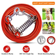 29.5FT Dog Tie Out Cable Long Dog Leash Chew Proof Lead Dog Chain with Durable Spring 360¡ Rotatable Clips PVC Case for Outside Yard Caming
