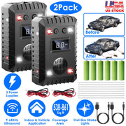 2 Pack Under Hood Ultrasonic Rodent Repeller Rodent Chaser for Vehicle Indoor Mouse Wildcat Control with 3 Power Supplies Strobe Light Alarm Sound for