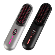 Cordless Negative Ion Hair Straightener Brush Rechargeable Mini Styling Comb with 12 Heating Levels Anti-scald 30S Preheating 30Mins Auto Sleep LCD Di