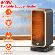 500W Portable Electric Heater PTC Ceramic Heating Space Heater Overheating Tip Over Protection 3S Heating Space For 322 Sq FT Home Office Use