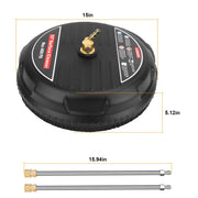 15in High Pressure Flat Surface Cleaner 4000PSI Disc Power Washer Broom w/ 2 Washer Extension Wands 2 x Replacement Nozzles