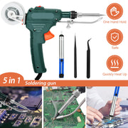 Soldering Iron Gun Kit 5 in 1 Automatic Hand-held 60W Soldering Feed Welding Tool w/ Bracket Desoldering Pump for Circuit-Board Welding Repair DIY