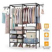 Metal Garment Rack Shoe Clothing Organizer Shelves Freestanding Multifunctional Clothes Wardrobe