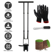 5 In 1 Bulb Planter Tool Long Handle Gardening Bulb Transplanter with Gloves Brush Serrated Base Dual Pedal Digging Holes to Plant Tulips Iris Daffodi