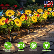 Solar Sunflower Lights with Butterfly Accents - 4 Pack