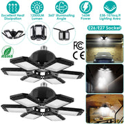 2 Packs LED Garage Lights 160W LED Shop Light Deformable E26/E27 Garage Ceiling Lights with 6 Adjustable Lighting Blades for Garage Basement Shop