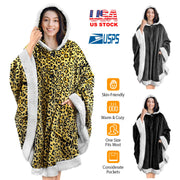 Hoodie Blanket Wrap Wearable Hoodie Snuggle Robe Sweatshirt Soft Lined Cuddle Poncho Cape w/ Hat 2 Pockets Buttons