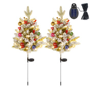 2Pcs Solar Powered Lighted Christmas Tree Urn Filler With Light Artificial Xmas Trees Light with Berries Decor Balls LED Pathway Pine Tree IP44 Waterp