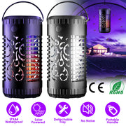 Solar Bug Zapper Garden Flame Flying Insect Killer Lamp Torch Mosquito Killer Trap with 2 Light Modes 600V Grid Handle Detachable Tray