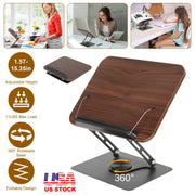 Book Stand for Reading Foldable Wood Book Holder Reading Rack Paper Stand with Adjustable Height 360¡ Rotatable Base Dual Paper Clips for Book Sheet M