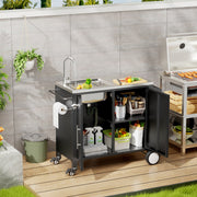Outdoor Grill Cart with Sink, Storage & Fold-Down Side Table