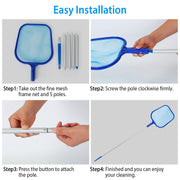 Swinging Pool Skimmer Cleaner Mesh Net Leaf Cleaning Scoop Pool Leaf Rake Debris Skimmer with  Fine Mesh 4 Telescopic Pole Sections For Swimming Pools Ho