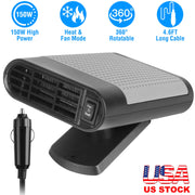 12V 150W Portable Car Heater Heating Fan 2 in 1 Defroster Defogger Demister Windshield Heater Automotive Cooling Fan with 360°Rotating Base