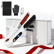 2 In 1 Ceramic Hair Straightener Flat Iron Cordless Hair Straightener Brush Hair Portable Styling Iron with Carry Bag Anti-scald Gloves 2 Hairpins