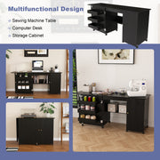 57.5" Foldable Sewing Machine Table with Storage & Casters