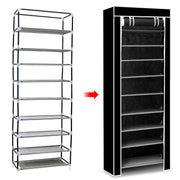 iMounTEK 10 Tiers DIY Shoe Cabinet Dustproof Easy Assemble Tidy Shoe Rack Non-Woven Fabric Holding 27 Pair Shoes Black