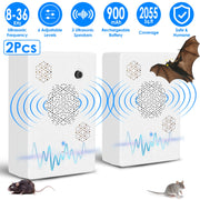 2Pack 2026 Upgraded Rechargeable Ultrasonic Bat Repellent Indoor Outdoor Bird Mouse Dog Deterrent Device with 3 Ultrasonic Speakers for Attic Porch Ho