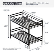 Twin Over Twin Metal Bunk Bed with Ladder and Guardrails