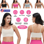 Women Strap Sport Bras Padded StrappyÊCrop Square Neck Low Impact Bras SexyÊFitnessÊTank Tops with Removable Pads Flat Straps for Gym Yoga Workout Run