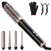 5 in 1 Curling Wand Hair Curling Iron Brush Anti-Tangle HairÊThermal Brush Curler with 4 Heating Levels 360¡ Rotatable Cable 5 Interchangeable Barrels
