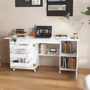 57.5" Foldable Sewing Machine Table with Storage & Casters