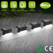 4Pcs Solar Powered LED Step Lights Outdoor Water-Resistant Dusk To Dawn Sensor Fence Lamps For Stairs Yard Railing