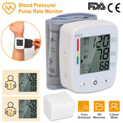 Blood Pressure Monitor Wrist Digital High Blood Pressure Cuff Heartbeat Tester with  90x2 Reading Memory 2In LCD Screen Storage Box