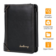 MenÕs Leather Wallet ID Card Holder Purse Trifold Clutch Money Zipper with ID Window14 Credit Card 1 ID Card