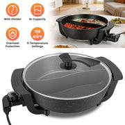 6L Electric Hot Pot with Divider 1100W Dual-Flavor Pot Shabu Shabu Pot Non-Stick with 5-Temp Control for Shabu Shabu Fondue Perfect for Family Gatheri