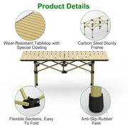 Folding Camping Table Portable Lightweight Carbon Steel Roll-up Picnic BBQ Desk with Carry Bag Heavy Duty for Outdoor Beach Backyard Party Patio Campi