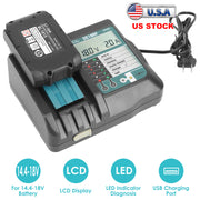 Rapid Charger Replacement Fit for Makita 14.4-18V Battery BL1860 BL1830 BL1850 withLCD Display USB Port