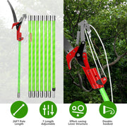 2 In 1 Extra Long Manual Pole Saw 8.23-28.25FT Extendable Tree Pruner for High Branches with Pruner Scissors 2 Double-hooked Saw Blades Goggles Gloves