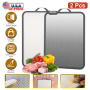 2Pcs Double Sided Cutting Board Stainless Steel PP Chopping Board Lightweight Kitchen Cutting Board Mesh Design with Grinding Zone Knife Sharpener Han
