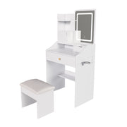 White Vanity Desk Set with LED Lighted Mirror & Padded Stool