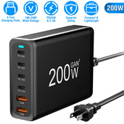 200W Fast Wall Charger with 6 Charging Ports Desktop USB Charging Station PD45W 2.4A GaN Power Adapter Fit for IOSPhone 14 13 12 11 Samsung S22 S21 Sw