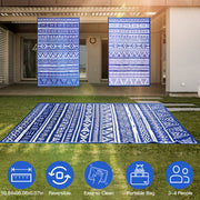 4.98x8FT Reversible Outdoor Rug Waterproof Mat with Storage Bag Portable Plastic Carpet Indoor Outdoor Activity for Picnic Patio Deck RV Trip Blue & W