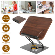Book Stand for Reading Foldable Wood Book Holder Reading Rack Paper Stand with Adjustable Height 360¡ Rotatable Base Dual Paper Clips for Book Sheet M