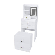 3 In 1 White Vanity Desk Set with LED Light Mirror & Hidden Storage Stool, Compact Multi-Functional Makeup Dressing Tabl
