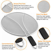 Grease Splatter ScreenÊ13in Stainless Steel Fine Mesh Splash Mesh Shield Hot Oil Stopper w/ Resting Feet For Frying Pan Cooking Woks Skillets Pots Pan