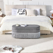 Oval Upholstered Storage Ottoman with Fringe Trim, 39.4"